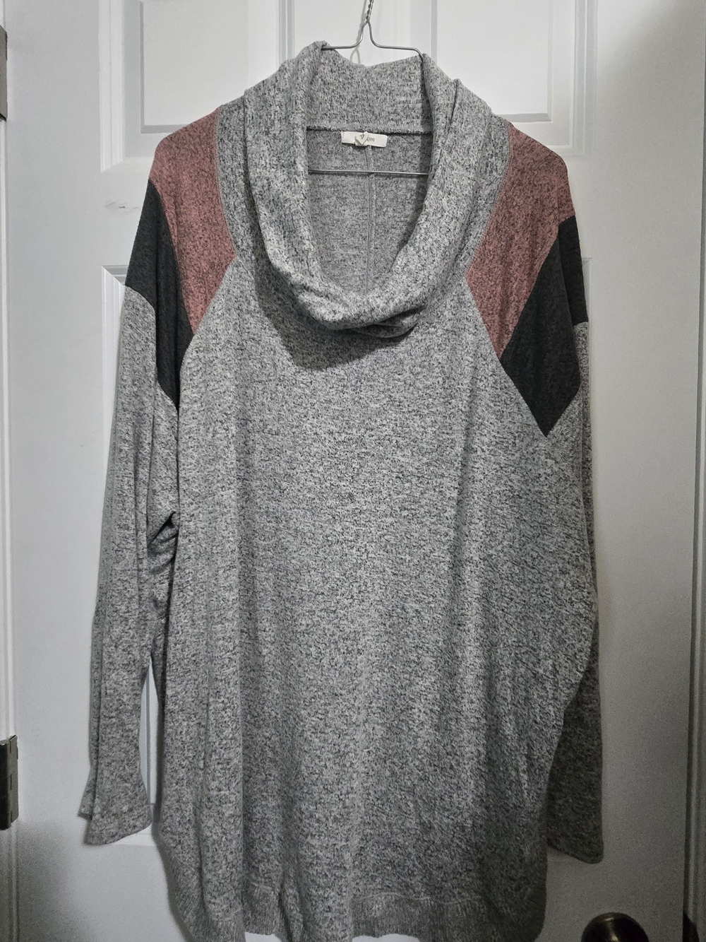 Maurices Gray Cowl Neck Colorblock Sweater with Rose Accents